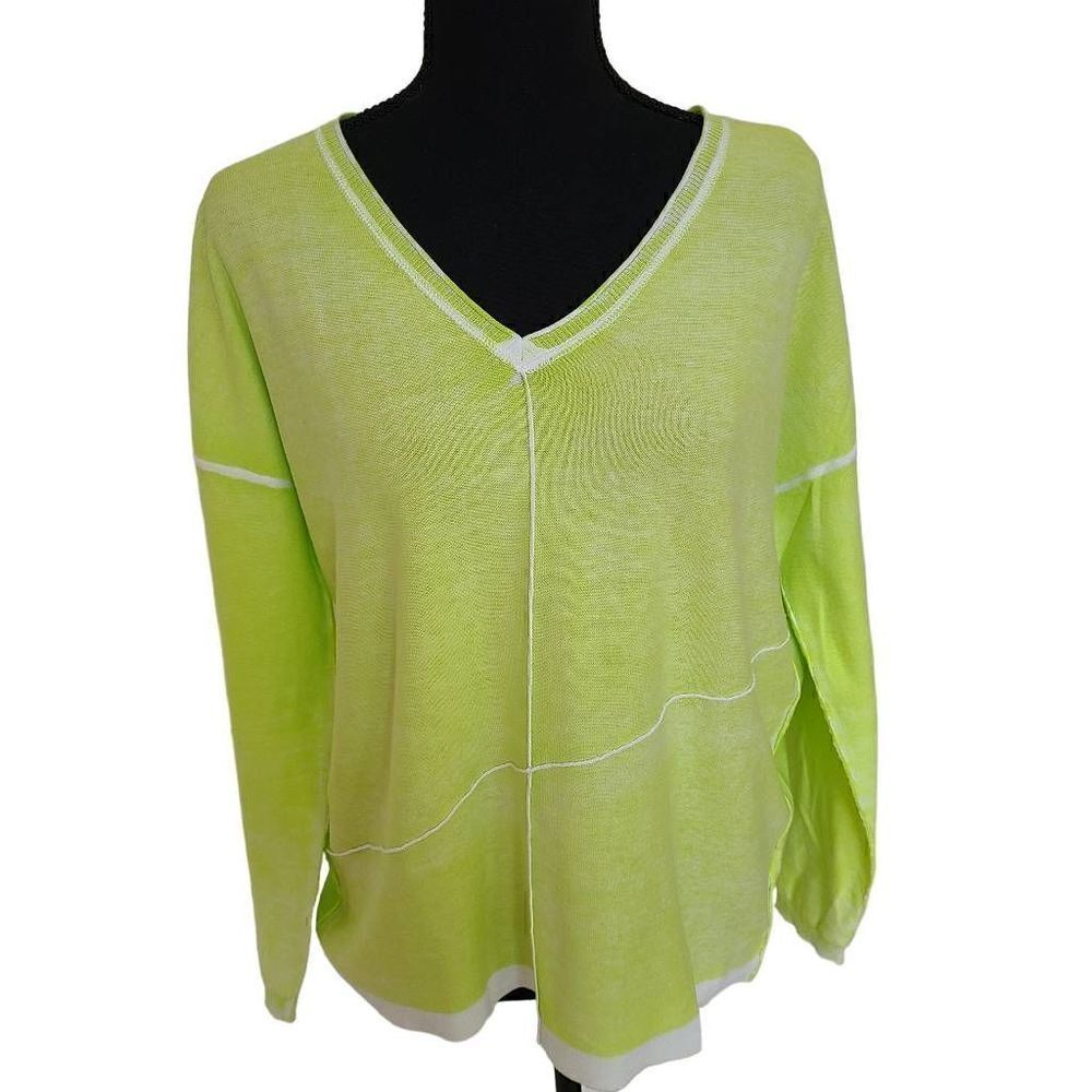 Ten Oh 8 Womens Green V Neck Pull Over Cotton Sweater Size Large